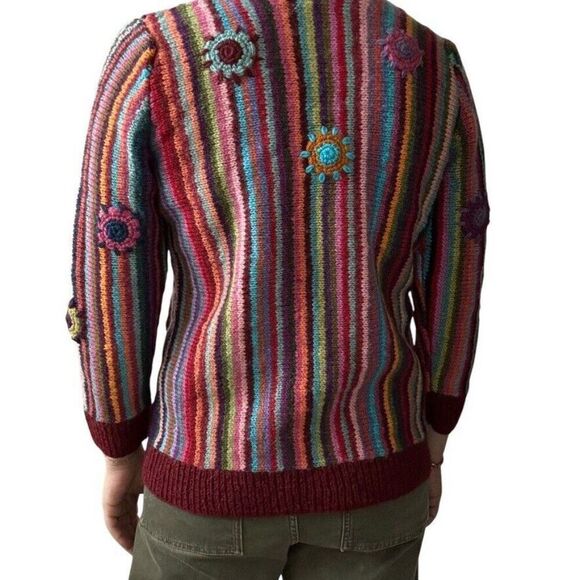 Lunieva Womens Rainbow PRIDE Chunky 100% Wool Hippy Floral Cardigan sz S - Picture 6 of 7